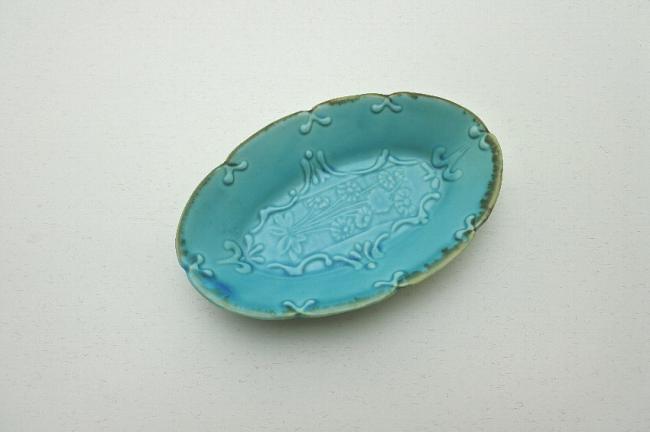 中川洋子　ターコイズブルー楕円小皿